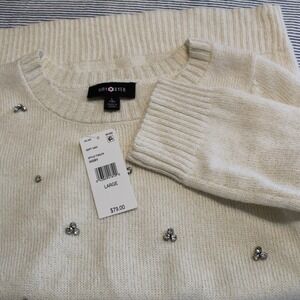 New Amy Byer $79 Large Ivory Cotton Blend Rhinestone Sparkle Knit Sweater Dress